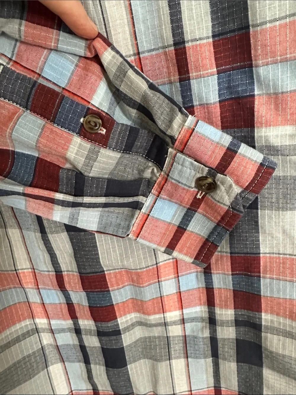 North Face blue orange plaid button down shirt long sleeves lightweight small